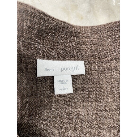 J Jill Linen Top Women’s L/P Crinkly Brown Oversized Fit Short Sleeve - Picture 5 of 6